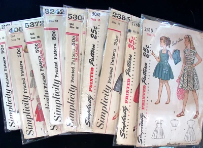 $19.95 • Buy Lot Of 10 Vintage SEWING PATTERNS 1940s To 70s Simplicity KIds Lot #KA9 Sz 10