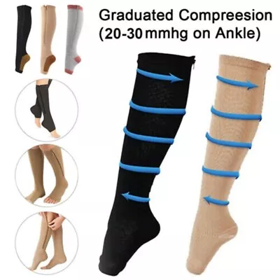 Compression Medical Knee High 20-30mmHg Therapeutic Open Toe Silicone Band Socks • $24.98