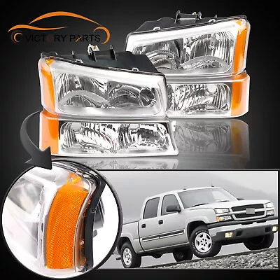 4pcs Headlights Assembly + Bumper Lamp For 03-06 Silverado Avalanche 1500 2500 • $66.66