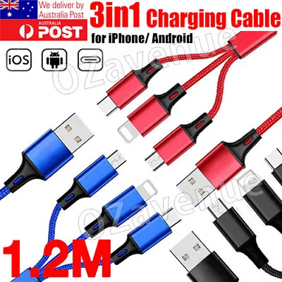 $6.31 • Buy 3 In 1 Multi USB Charger Charging Cable Cord For Mobile Micro USB TYPE Android