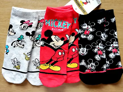 Disney Mickey Mouse Minnie Mouse 3 Pairs Womens Socks Trainer Socks Shoe Liners • £3.65