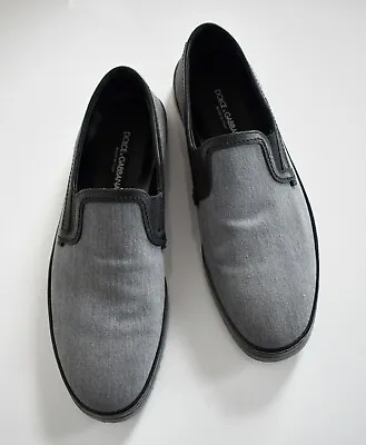 New DOLCE & GABBANA Gray Black Cotton Leather LOAFERS Slippers Men's Shoes 8  • $205