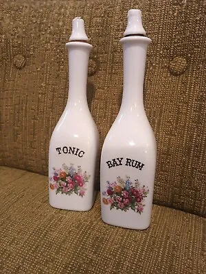 Vintage Apothecary Barber Bottle Bay Rum Tonic Floral Milk Glass Lot Prop  • $44.99