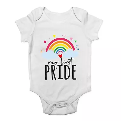 My First Pride With Rainbow Clouds Baby Grow Vest Bodysuit Boys Girls Gift • £5.99