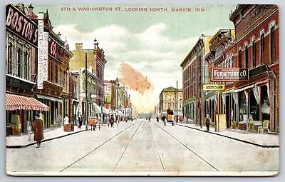 Marion Indiana~Downtown 5th & Washington Street~Furniture Co~1909 Postcard • $11