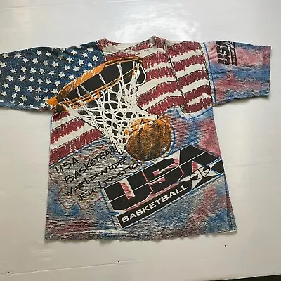 Vintage 90s USA Basketball NBA Magic Johnson T's All Over Print Rare T Shirt L • $119.99