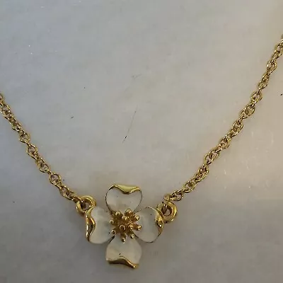 Vintage TRIFARI TM Necklace Ivory Enamel Dogwood Blossom /Flower Gold Tone • $25