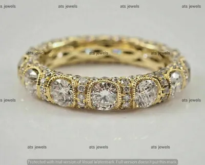 3 Ct Round Cut Moissanite Eternity Wedding Band Ring 14K Yellow Gold Plated • $109.56