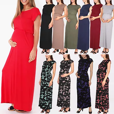 Maternity Summer Maxi Dress Stretch Belly Waist Pregnancy Long Casual Sundress • £10