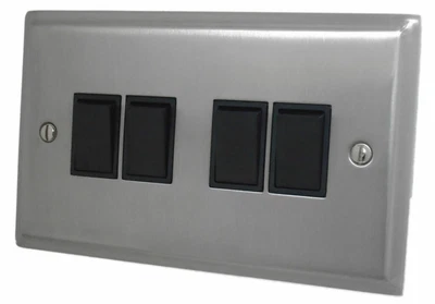 G&H DSN4B Deco Plate Satin Nickel 4 Gang 1 Or 2 Way Rocker Light Switch • £25.70