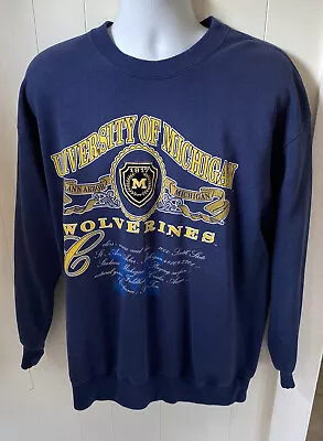 VINTAGE Michigan Wolverines Sweatshirt Mens Blue Crewneck Graphic 90s Logo SZ XL • $19.99