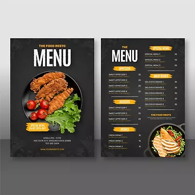 Takeaway Menu Leaflet Printed Menus A5-A3 Double Sided Design Leaflet/Flyers • £0.99