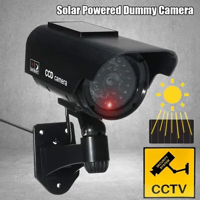 Solar Power Dummy Camera Fake Security CCTV With Flashing Red LED Light Black • £7.99