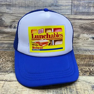 Lunchables Mens Trucker Hat Blue Snapback 80s Retro Logo Oscar Mayer Ball Cap • $19.99