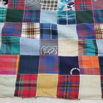 Vintage Madras Quilt Top Patchwork Cotton Fabric 45  Wide X 2½ Yards • $24.95