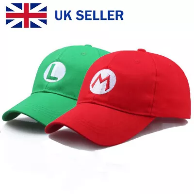 Super Mario Bros. Cap Luigi Anime Cosplay Costume Baseball Hat Kids Adults Gift • £8.54