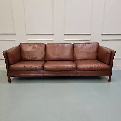 Retro Mid Century Vintage Danish Leather Sofa Free Delivery England/Wales • £975