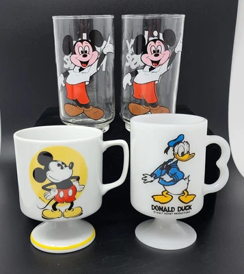 $29.99 • Buy Mickey Mouse & Donald Duck Mugs And Tumbler Glass Milk Glass Porcelain Disney 4