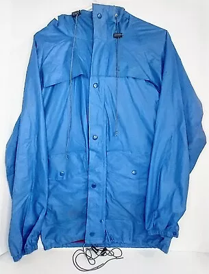 Vintage Columbia Sportswear Company Hooded Rain Jacket Blue 90s Size S Damaged • $19.50