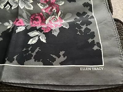 ELLEN TRACY FLORAL ROSES PINK & SILK SCARF 34x34  SQUARE  • $10