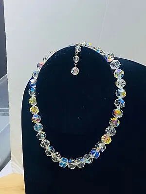 Beautiful Vintage Faceted Crystal Bead  Aurora Borealis Necklace 16  Long • $25