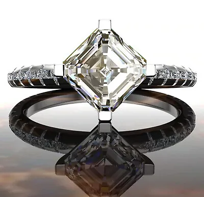 3.32 Ct Vvs1= Asscher Near White Moissanite Diamond 925 Silver Engagement Ring • $0.99