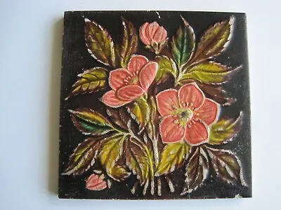 Antique Victorian Relief Moulded 8  Square Floral Wall Tile - Repaired • £10