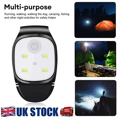 LED Clip On Flashlight 4 Modes USB Rechargeable Running Safety Warning Light UK • £9.88