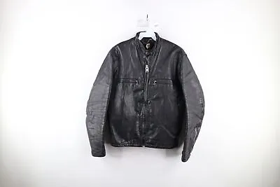 Vtg 60s 70s Streetwear Mens 38 Distressed Leather Cafe Racer Bomber Jacket Black • $104.96