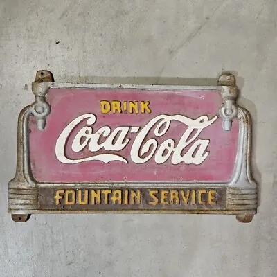 Vintage Coca-Cola Fountain Service Sign - Cast Iron Advertising Chair Bench Sign • $149.99