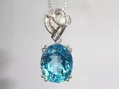 3Ct Oval Cut Blue Topaz Women's Solitaire Pendant 14K White Gold Over Free Chain • $49.98