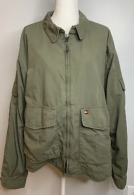 Mens Size XL Vintage Tommy Hilfiger Jacket 90’s Army Green Zip Up Waist Length • $69.99