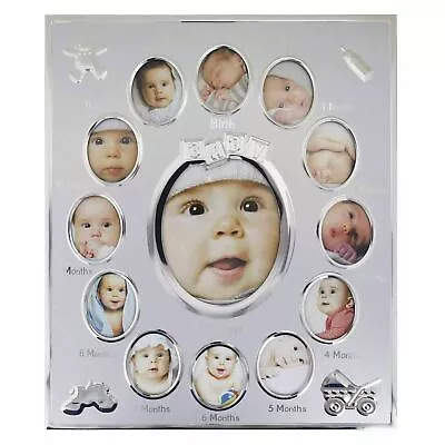 Photo Frame Newborn Babies My First Year 13 Pictures Frame Silver Multi Aperture • £9.99