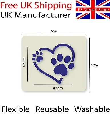 Paw Print Heart Crafting Card Making Face Painting Stencil 7cm X 6cm Reusable • £3.40