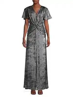 Aidan Mattox Flutter-Sleeve Burn Velvet A-Line Gown Surplice Neck Size 0 $350 • $62