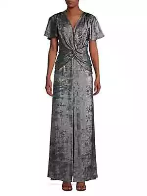 Aidan Mattox Flutter-Sleeve Burn Velvet A-Line Gown Surplice Neck Size 2 $350 • $62