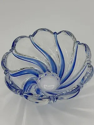Mikasa Crystal Peppermint Blue Swirl Clear Glass Candy Nut Bowl Candle Holder • $14.97