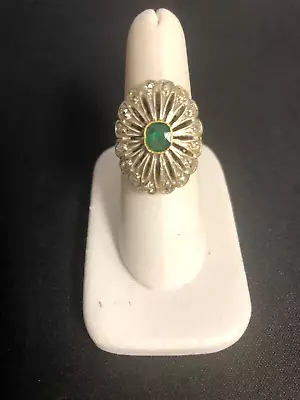 Womens Solid Gold & Silver Vintage Emerald/diamond Ring Sz. 8 (sizable) • $1499.27