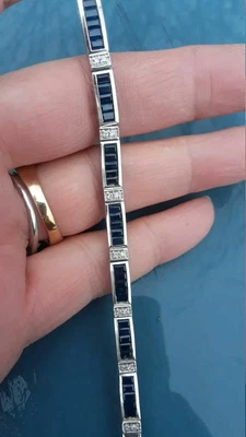 $159.59 • Buy 3Ct Baguette Cut Blue Sapphire Lab Created Tennis Bracelet 14K White Gold Finish