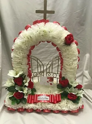 Gates Of Heaven Artificial Silk Funeral Flowers Memorial Rose Tribute Wreath Nan • £55