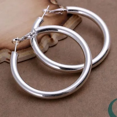 925 Sterling Silver Hoop Pierced Earrings 1.8  Inches L100 • $8.99