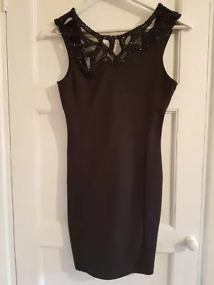 Miss Selfridge Size 8 Black Beaded Sleeveless Mini Bodycon Dress D2 • £9.99