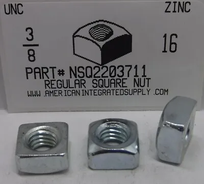 3/8-16 Regular Square Nuts Steel Zinc Plated 5/8 Af X 21/64 Th (10) • $10.45