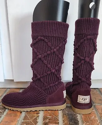 UGG Australia Classic Argyle Knit Boots Fig Plum Size 6 EUC • $50