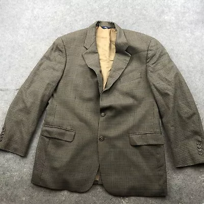VTG Brooks Brothers Blazer Mens 43 Reg Brown Two Button Houndstooth Wool * • $29.39