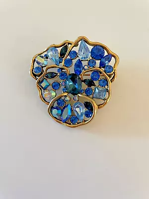 Nolan Miller Blue Pansy Brooch In Gold Tone • $25