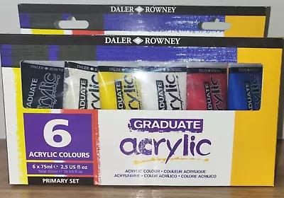 Daler Rowney Graduate Acrylic Primary Set - 6 X 75ml Tubes - New • £12.89