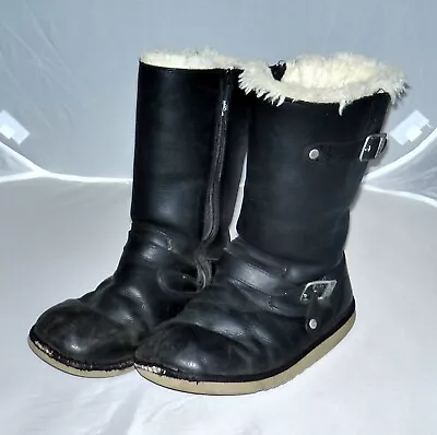 Genuine UGG Australia 1969 Kensington Leather Boots UK 4 Zip Up Black Well Worn • £19.99