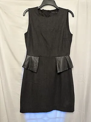 Zara Grey Black Pinstripe Leather Panel Peplum Office Professional Dress Medium • $25