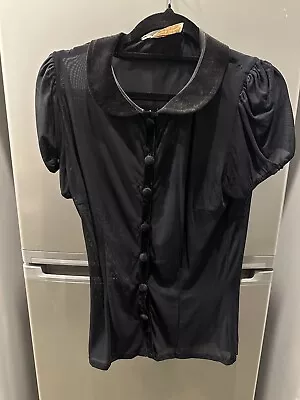 Wheels & Dollbaby Rare Mesh Button Up Top With Velvet Collar - Size Small  • $50